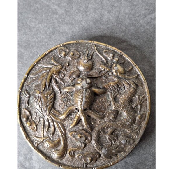 Bergamot Brass Works Other - Vtg 1974 Sun Dragon Phoenix Koi Fish Talisman Hippie Bergamot Brass Belt Buckle